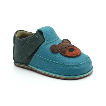 Papucei Primii Pasi Barefoot bebe copii baieti verde ursulet incaltamine bebelusi piele naturala talpa flexibila
