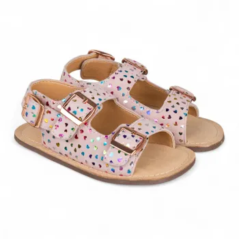 Sandale barefoot, fete, piele naturala, Chetto roz cu inimioara